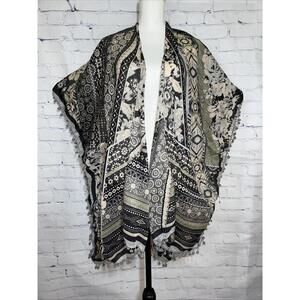 Michael Stars Beach Cover Up OSFA One Size Floral Geo Fringe Kaftan Cardigan